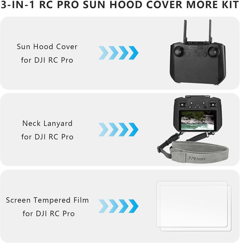 FPVtosky طقم واقي وحدة التحكم RC Pro لملحقات DJI Mavic 3، يتضمن الطقم غطاء واقي للشمس لوحدة التحكم RC Pro، حبل تعليق لوحدة التحكم RC Pro، ملحقات واقي الشاشة لوحدة التحكم RC Pro - Image 2